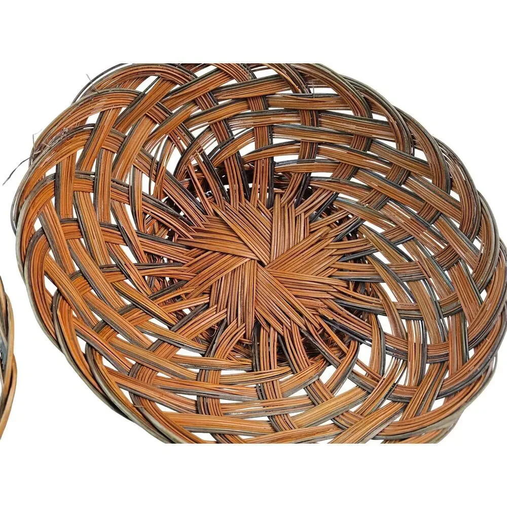 Lot of 2 vintage wicker baskets organization storage modern oval small / medium#